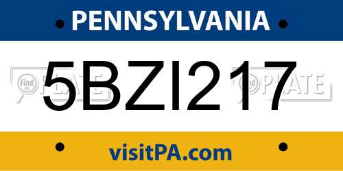 5BZI217 Pennsylvania License Plate