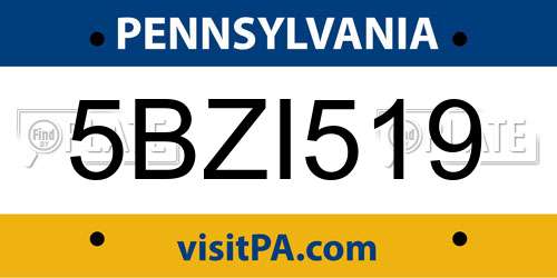 5BZI519 Pennsylvania License Plate