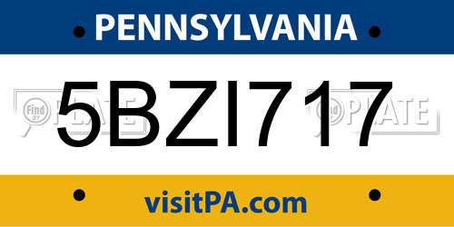 5BZI717 Pennsylvania License Plate