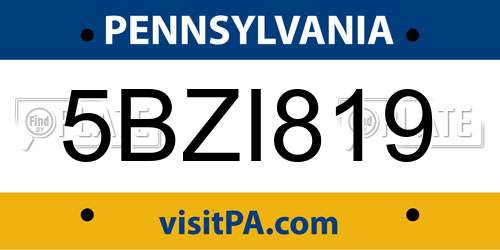 5BZI819 Pennsylvania License Plate