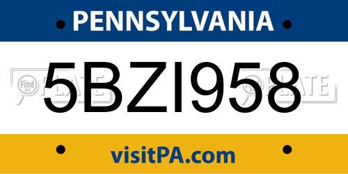 5BZI958 Pennsylvania License Plate