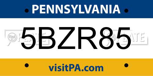 5BZR85 Pennsylvania License Plate