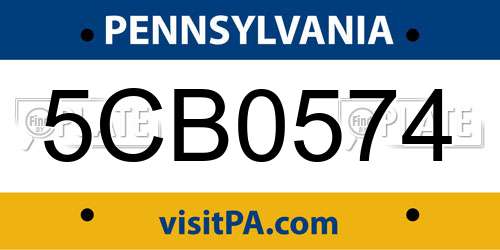 5CB0574 Pennsylvania License Plate