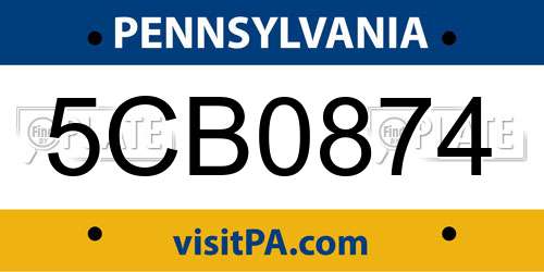 5CB0874 Pennsylvania License Plate