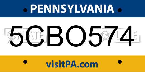 5CBO574 Pennsylvania License Plate
