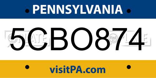 5CBO874 Pennsylvania License Plate