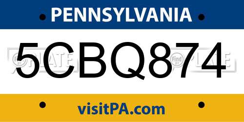 5CBQ874 Pennsylvania License Plate