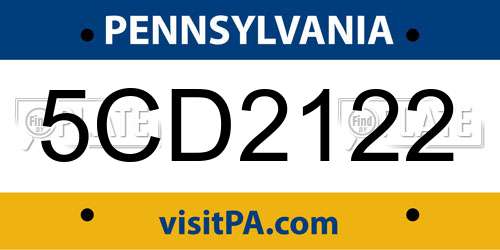 5CD2122 Pennsylvania License Plate