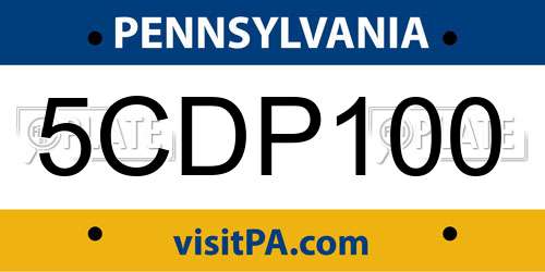 5CDP100 Pennsylvania License Plate