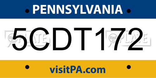 5CDT172 Pennsylvania License Plate