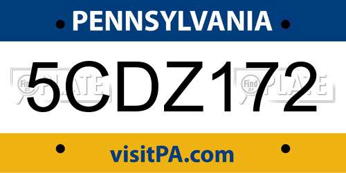 5CDZ172 Pennsylvania License Plate