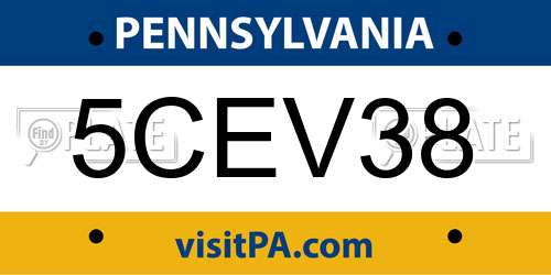 5CEV38 Pennsylvania License Plate