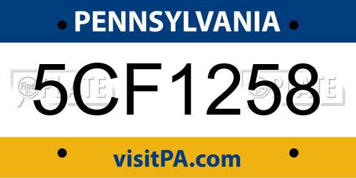 5CF1258 Pennsylvania License Plate