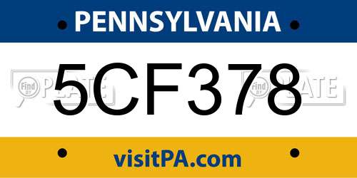5CF378 Pennsylvania License Plate