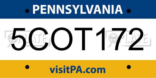 5COT172 Pennsylvania License Plate