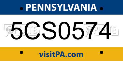 5CS0574 Pennsylvania License Plate