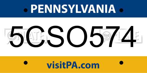 5CSO574 Pennsylvania License Plate