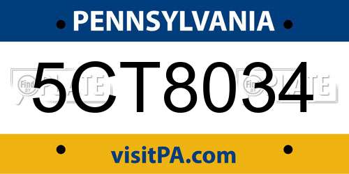 5CT8034 Pennsylvania License Plate