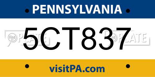 5CT837 Pennsylvania License Plate