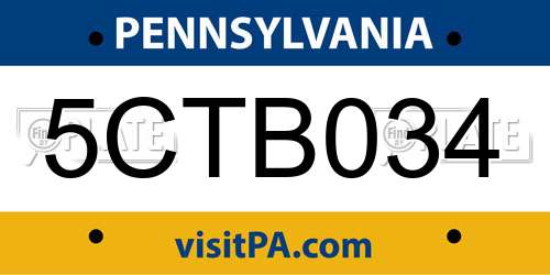 5CTB034 Pennsylvania License Plate