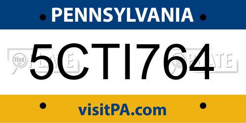 5CTI764 Pennsylvania License Plate