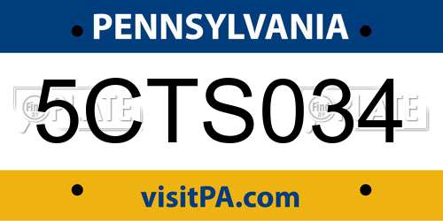 5CTS034 Pennsylvania License Plate