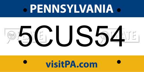 5CUS54 Pennsylvania License Plate