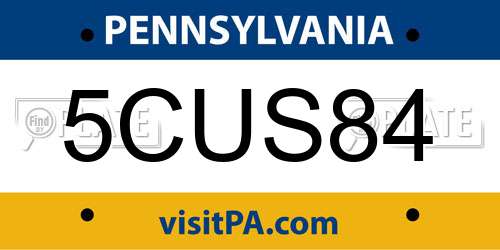 5CUS84 Pennsylvania License Plate
