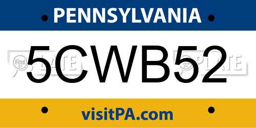 5CWB52 Pennsylvania License Plate