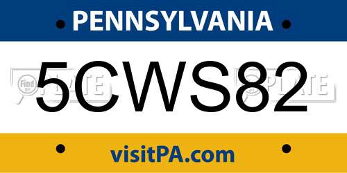 5CWS82 Pennsylvania License Plate