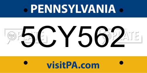 5CY562 Pennsylvania License Plate