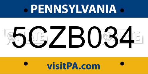 5CZB034 Pennsylvania License Plate