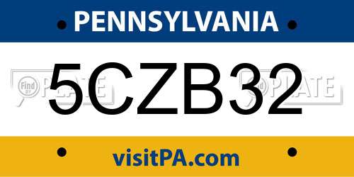 5CZB32 Pennsylvania License Plate