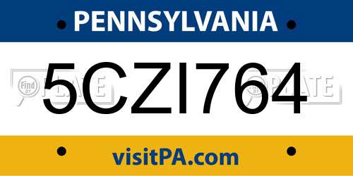 5CZI764 Pennsylvania License Plate