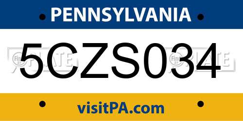 5CZS034 Pennsylvania License Plate