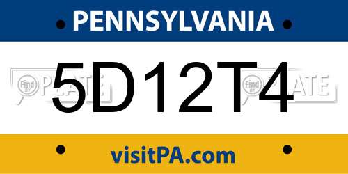5D12T4 Pennsylvania License Plate
