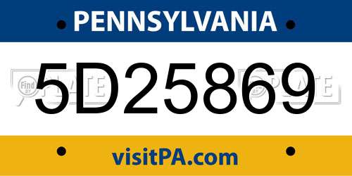 5D25869 Pennsylvania License Plate