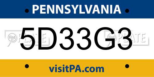 5D33G3 Pennsylvania License Plate