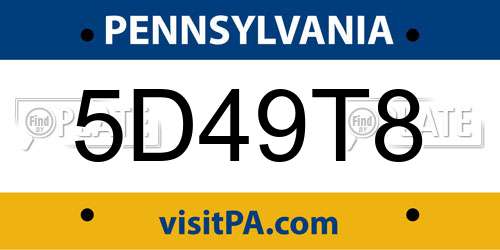 5D49T8 Pennsylvania License Plate