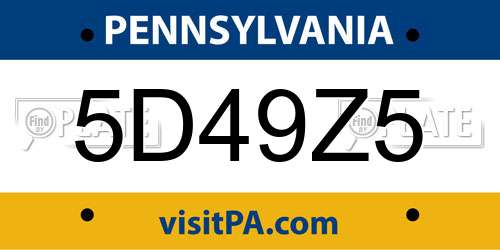 5D49Z5 Pennsylvania License Plate