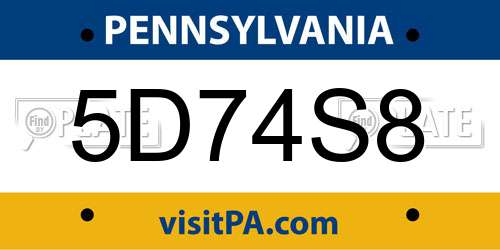 5D74S8 Pennsylvania License Plate