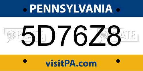 5D76Z8 Pennsylvania License Plate