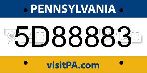5D88883 Pennsylvania License Plate