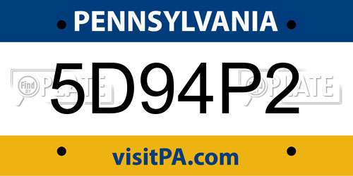 5D94P2 Pennsylvania License Plate