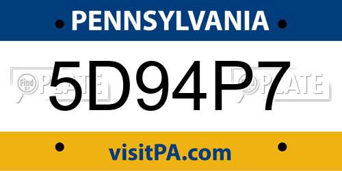 5D94P7 Pennsylvania License Plate