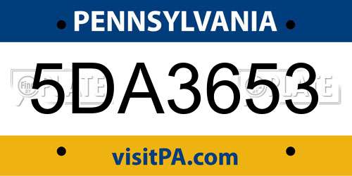 5DA3653 Pennsylvania License Plate