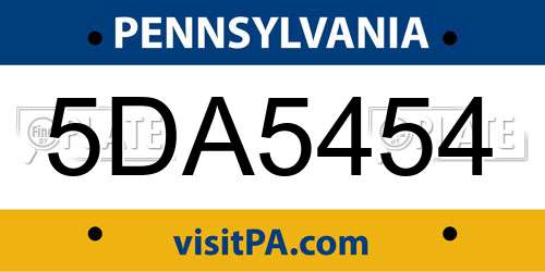 5DA5454 Pennsylvania License Plate