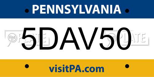 5DAV50 Pennsylvania License Plate