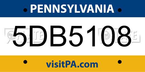 5DB5108 Pennsylvania License Plate