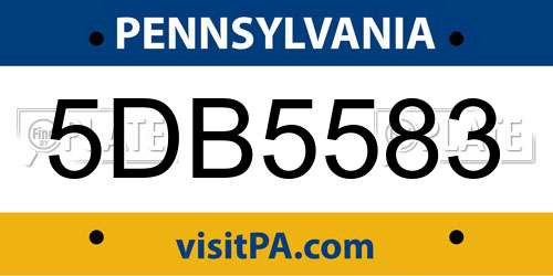 5DB5583 Pennsylvania License Plate